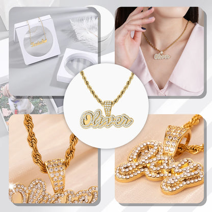 Personalized Iced Out Necklace With Name For Women Custom Double Crystal Name Necklaces Stainless Steel Chain Pendant Jewelry