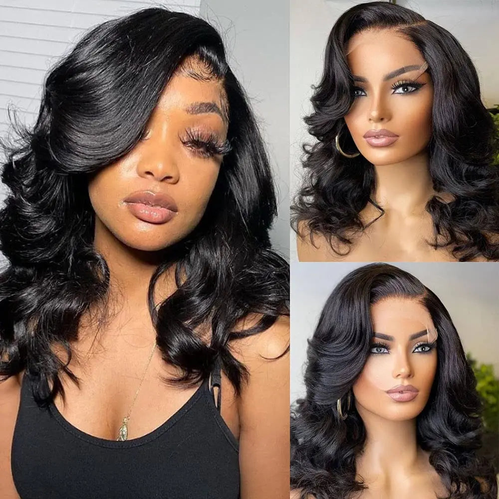 13x4 Lace Frontal Wig Human Hair Short Bob Wig Body Wave 4x4 HD Lace Front Closure Wig Brazilian Virgin Hair Natural Black Color