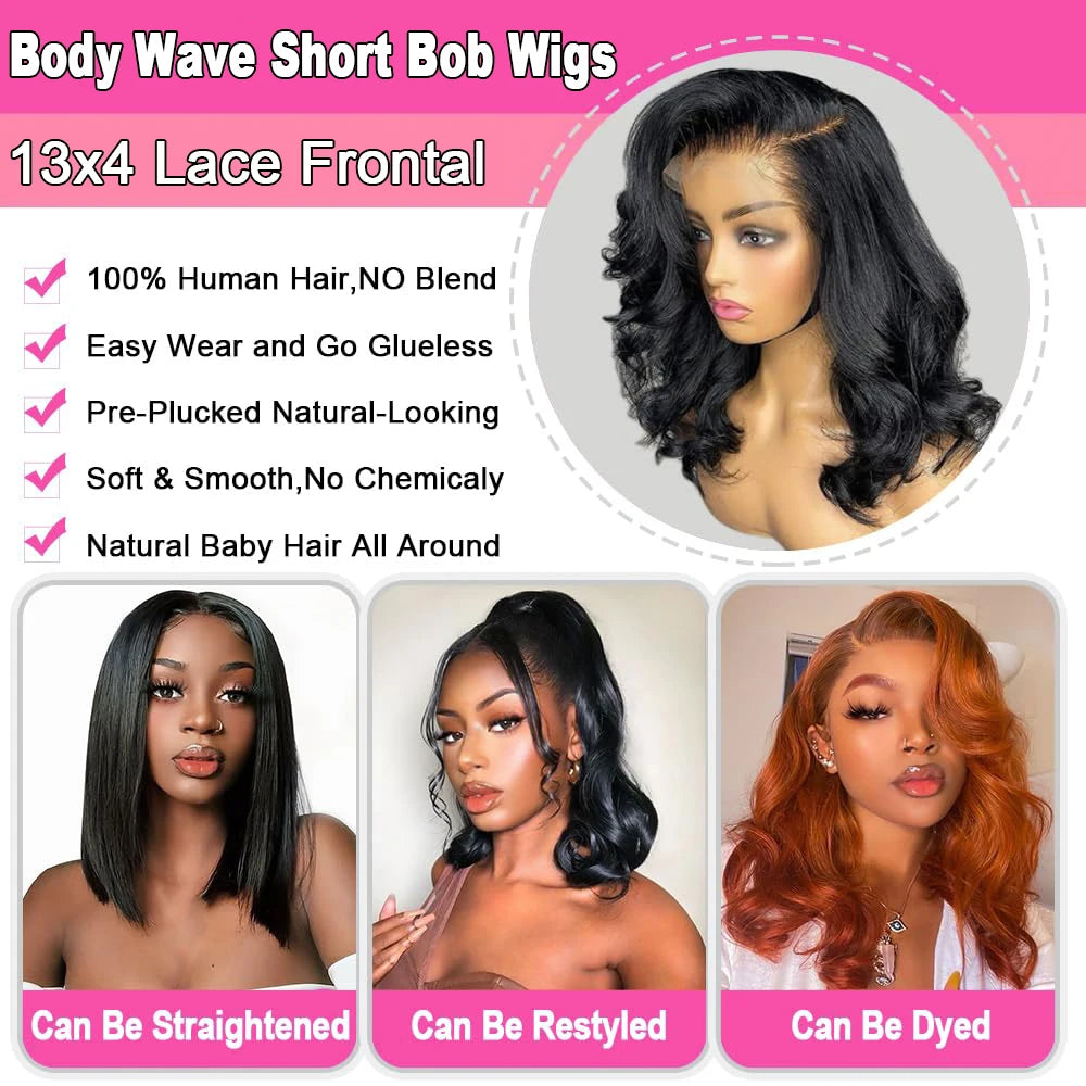 230% Density Body Wave Short Bob Wigs Human Hair 13x4 Transparent Lace Frontal Human Hair Wig 4x4 Lace Closure Bob Wig For Women
