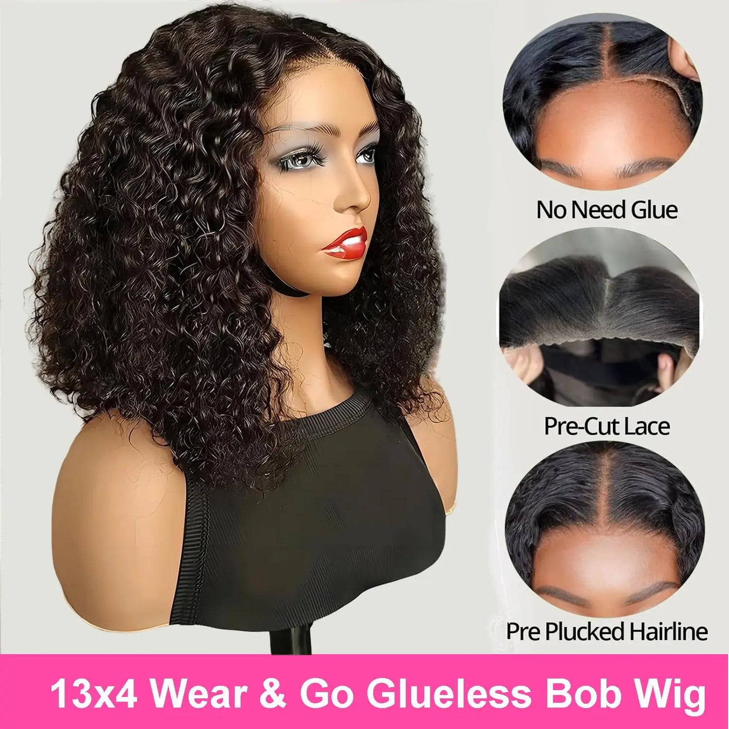 Short Curly Bob Wigs Human Hair 180% Glueless Brazilian Closure Frontal Wigs Without Glue Pre Cut Lace Wigs For Women On Sale