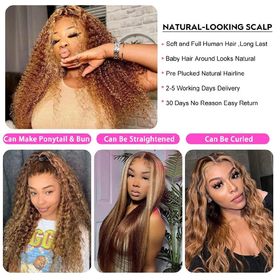 Highlight Wig Human Hair Ombre Hd Lace Wig 13x6 Deep Curly Lace Frontal Human Hair Wig Brazilian 13x4 Water Wave Wigs For Women
