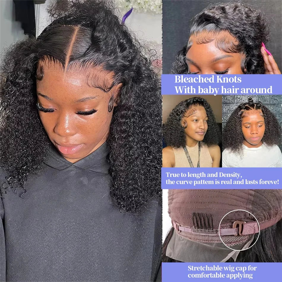 Kinky Curly Bob 13x4 4x4 Lace Front Human Hair Wig Deep Wave Short Bob 100% Human Hair Brazilian Natural Black Wigs For Women