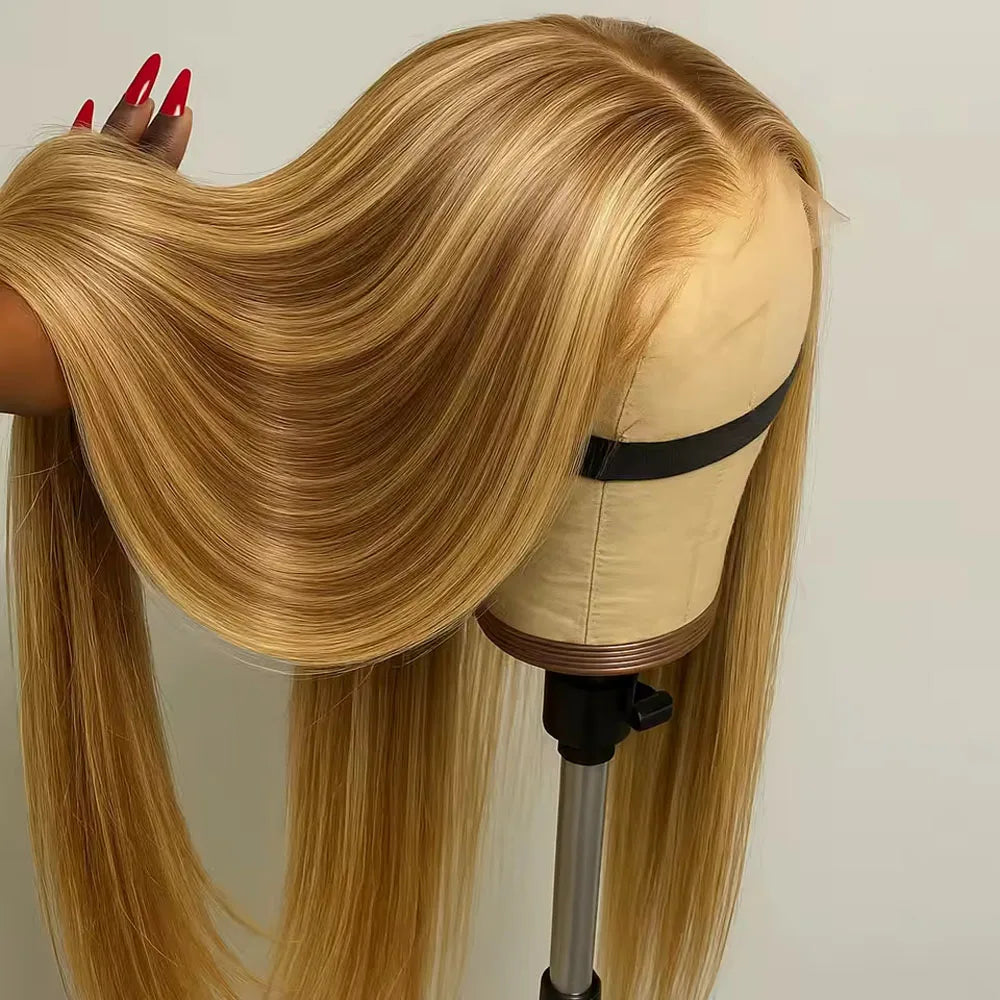 13x4 5x5HD Highlight Ombre Bone Straight Wigs Human Hair P4/27 Blonde Ombre Lace Frontal Wig Colored Human Hair Wig For Women
