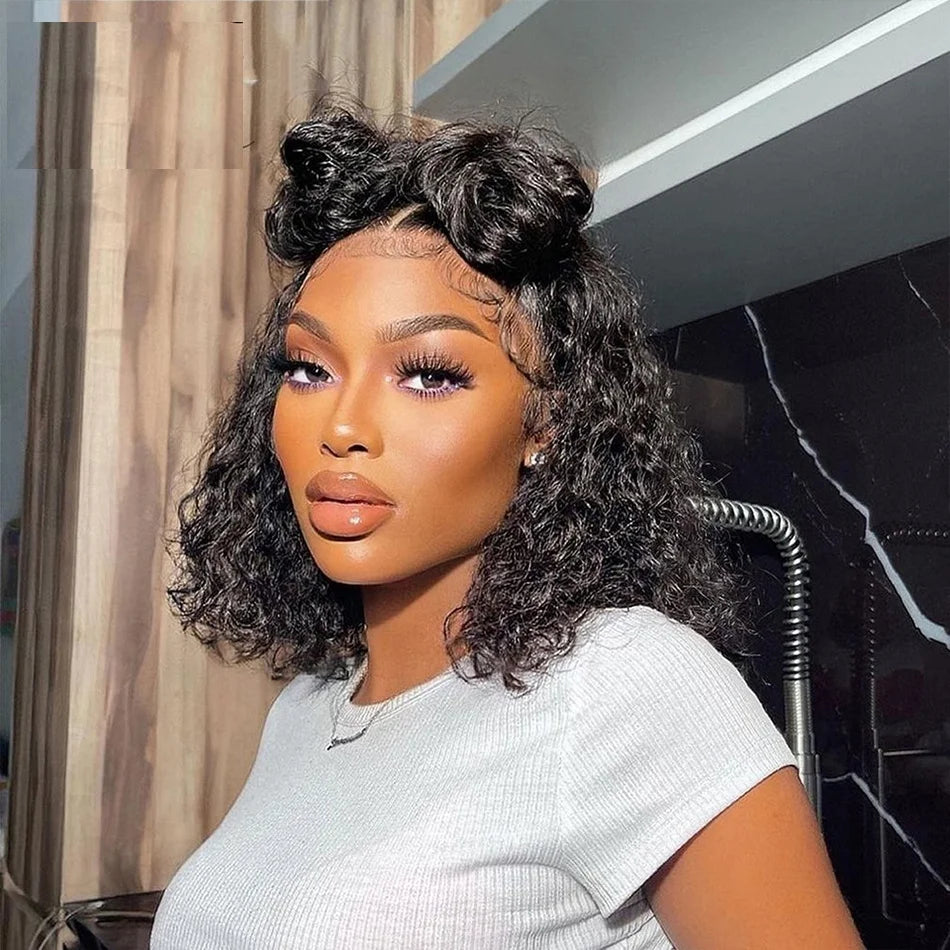 Kinky Curly Bob 13x4 4x4 Lace Front Human Hair Wig Deep Wave Short Bob 100% Human Hair Brazilian Natural Black Wigs For Women