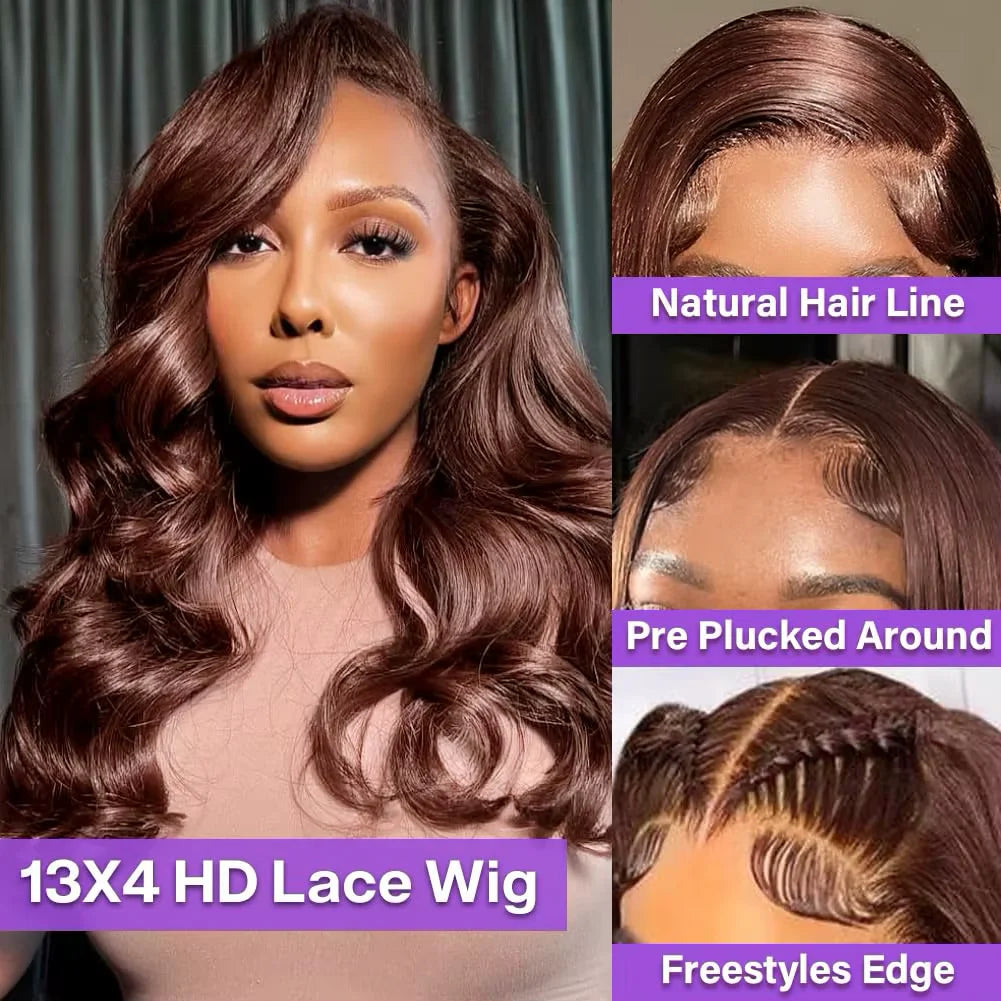 Umi 13x4 HD loose short Bob Wig Transparent Lace Frontal wig 220% Density body wave 100% Human Hair 8-16 Inch chocolate brown #4