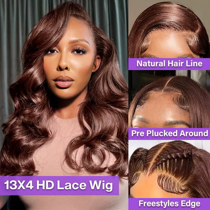 Umi 13x4 HD loose short Bob Wig Transparent Lace Frontal wig 220% Density body wave 100% Human Hair 8-16 Inch chocolate brown #4