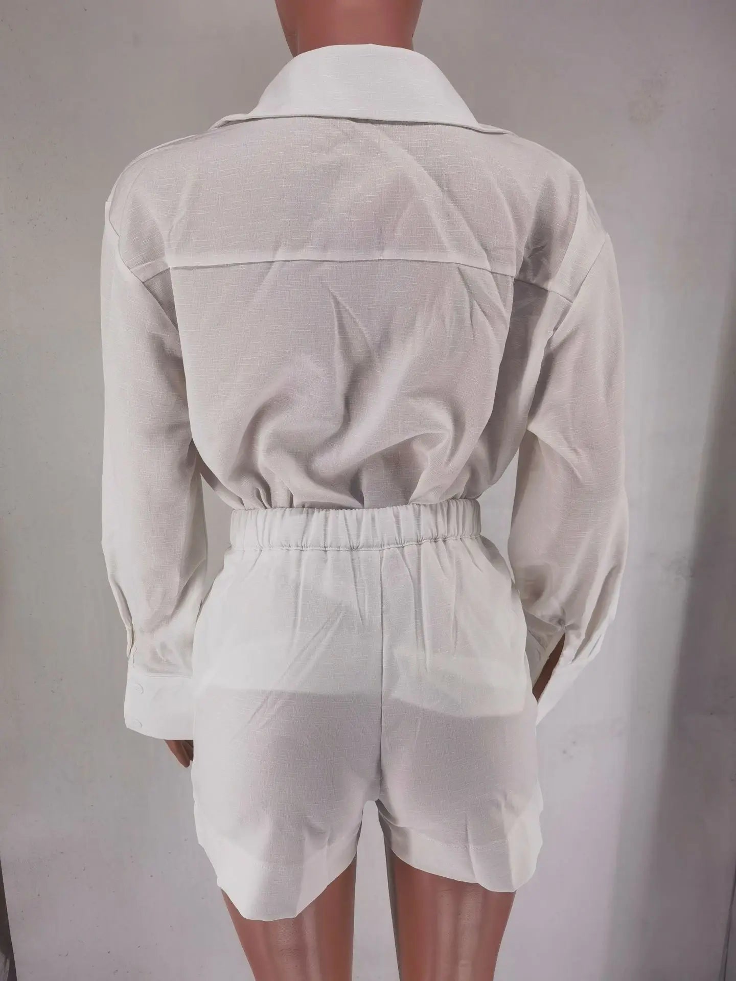 Women Long Sleeve 2 Pieces Sets Casual Simple Button Pockets Short Pant with Shirts Tops 2026 Summer Fashion Suit Female Outfits