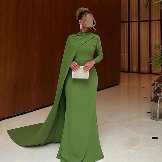 Msikoods Green Mermaid Evening Dress luxurious Customized Long Sleeve Arabic Prom Dress 2025&2026 Women Modest Formal Party Dress