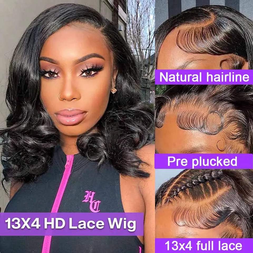 250% Brazilian Human Hair Wig Loose Wave Short Bob Wig Body Wave 13X4 HD Lace Frontal Wig Human Hair Wigs For Black Women