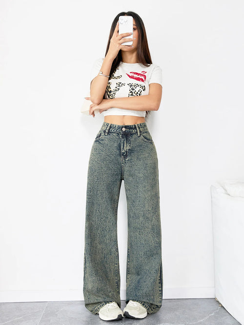 Loose Fit Wide Leg Denim Jeans for Women High Waist Casual Streetwear Vintage Style Comfortable Everyday Pants
