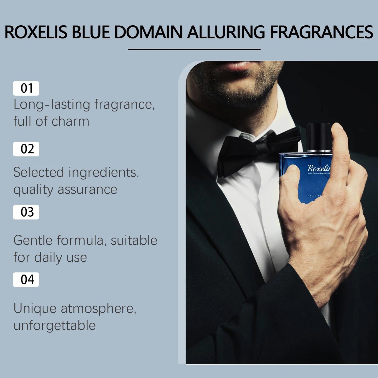 Roxelis 50ml Charmig Cologne Perfume Spray Men's Blue Domain Fragrance Lasting Scent Pheromone Flirting Romantic Dating Perfume