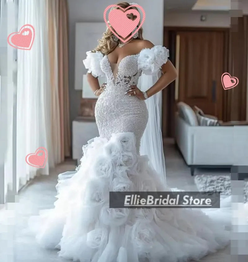 Gorgeous Wedding Dresses Luxury 2025 & 2026 Flowers African Mermaid Bridal Gowns Off The Shoulder Lace Beading Vestido Novia Customized
