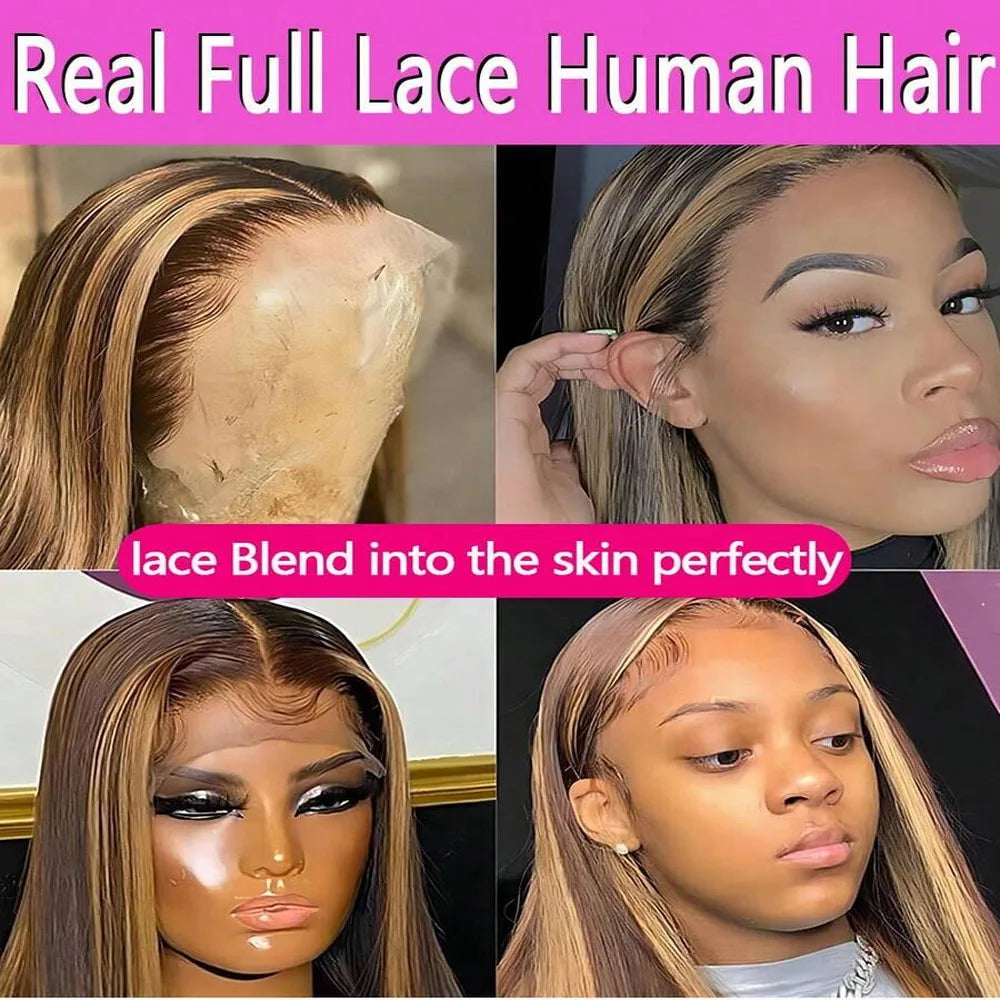 13x4 5x5HD Highlight Ombre Bone Straight Wigs Human Hair P4/27 Blonde Ombre Lace Frontal Wig Colored Human Hair Wig For Women