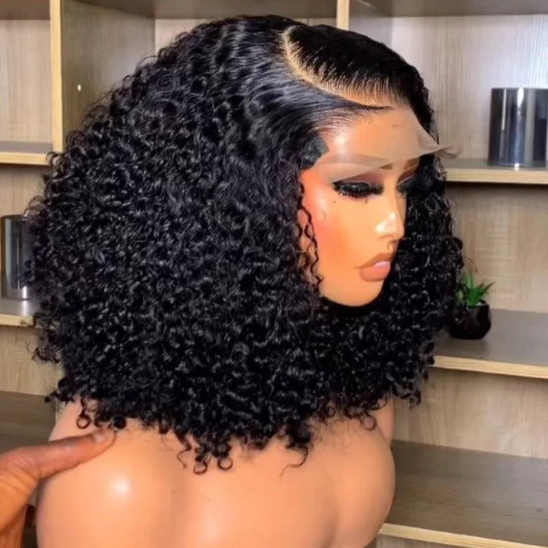 200% Density Curly Short Bob Wig Deep Wave Human Hair Bob Wigs 13x4 Lace Frontal  4x4 Lace Closure Wig Deep Curly Short Bob Wigs