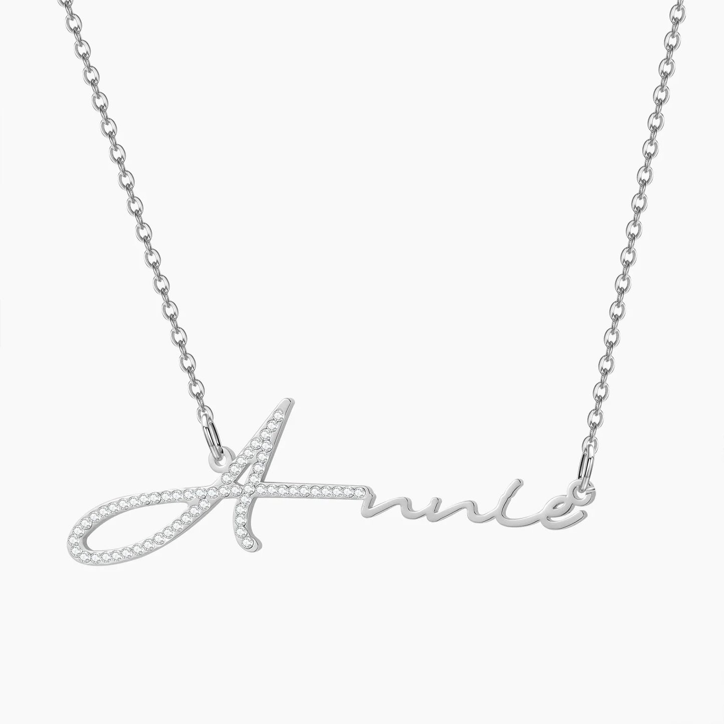 Qitian Personalized Signature Dainty Diamond Name Necklace Stainless Steel Handmade Custom Name Zircon Crystal Jewelry For Women