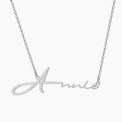 Qitian Personalized Signature Dainty Diamond Name Necklace Stainless Steel Handmade Custom Name Zircon Crystal Jewelry For Women