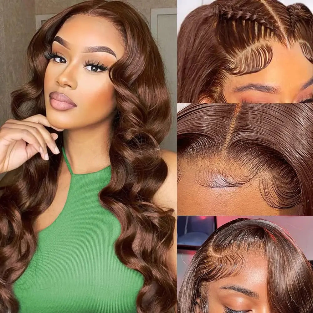 Body Wave Chocolate Brown Lace Front Wigs Human Hair Pre Plucked Brazilian Brown Virgin Hair Glueless HD Frontal Wig For Women