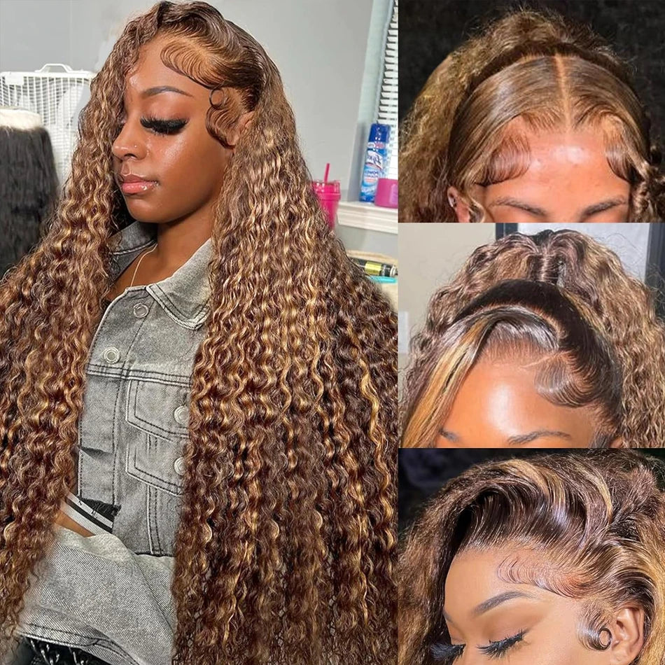 Highlight Wig Human Hair Ombre Hd Lace Wig 13x6 Deep Curly Lace Frontal Human Hair Wig Brazilian 13x4 Water Wave Wigs For Women