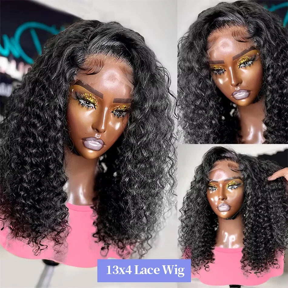 Kinky Curly Bob 13x4 4x4 Lace Front Human Hair Wig Deep Wave Short Bob 100% Human Hair Brazilian Natural Black Wigs For Women