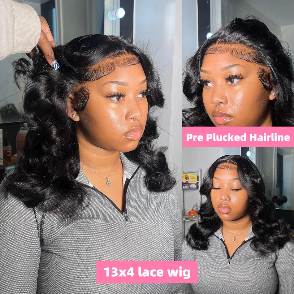 230% Density Body Wave Short Bob Wigs Human Hair 13x4 Transparent Lace Frontal Human Hair Wig 4x4 Lace Closure Bob Wig For Women