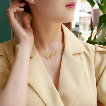 Qitian Personalized Signature Dainty Diamond Name Necklace Stainless Steel Handmade Custom Name Zircon Crystal Jewelry For Women