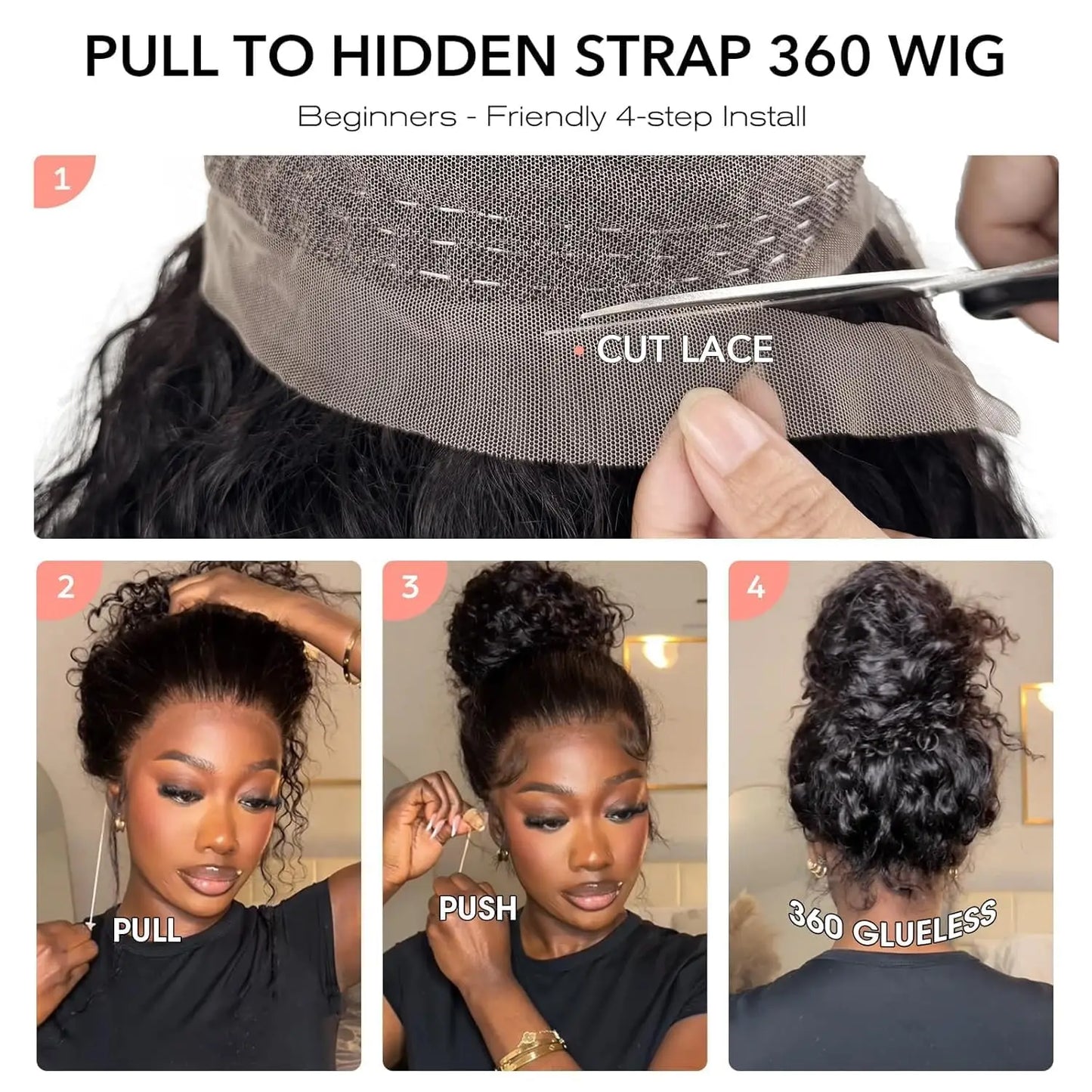 Invisible Strap HD 360 Full Lace Glueless Wigs Human Hair Deep Curly Wigs HD 360 Lace Frontal Wigs Wear and Go Glueless Wigs