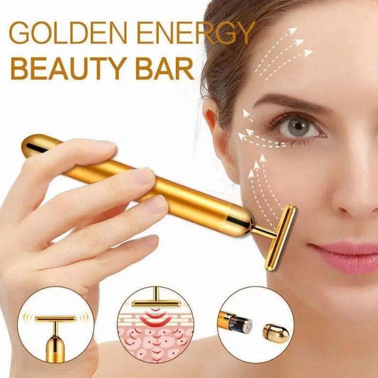 24K Gold Roller Vibrating Facial Massager Slimming Facial Skin Beauty Pulse Firming Face Massage Lift Tightening Wrinkle Bar