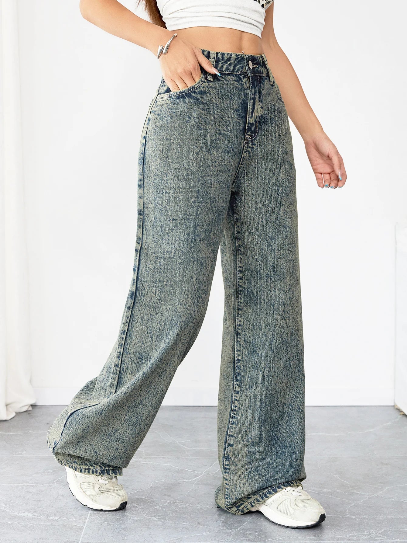 Loose Fit Wide Leg Denim Jeans for Women High Waist Casual Streetwear Vintage Style Comfortable Everyday Pants