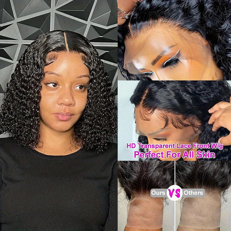 200% Density Curly Short Bob Wig Deep Wave Human Hair Bob Wigs 13x4 Lace Frontal  4x4 Lace Closure Wig Deep Curly Short Bob Wigs