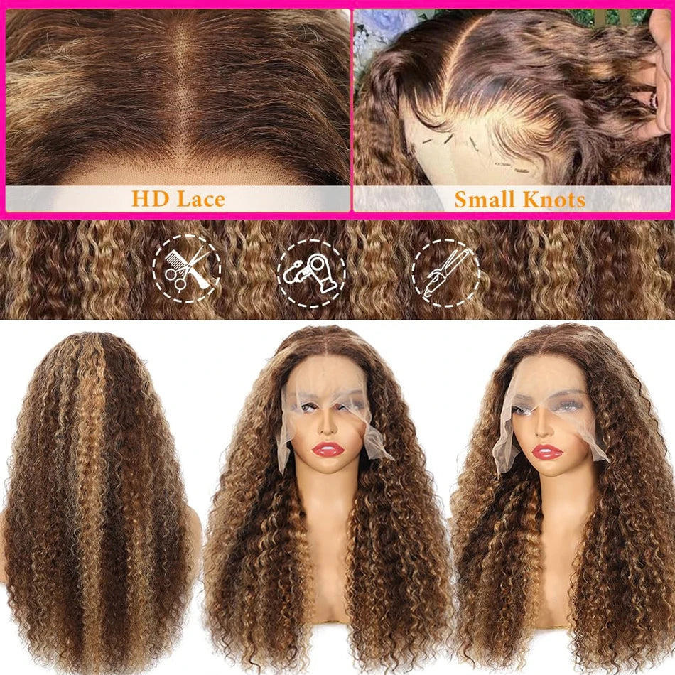 Highlight Wig Human Hair Ombre Hd Lace Wig 13x6 Deep Curly Lace Frontal Human Hair Wig Brazilian 13x4 Water Wave Wigs For Women