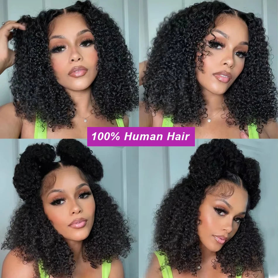 Curly Bob Wig Human Hair Glueless 13x4 Lace Front Wigs 250% Density Mongolian HD Kinky Curly Bob Lace Frontal Wigs Wet and Wavy