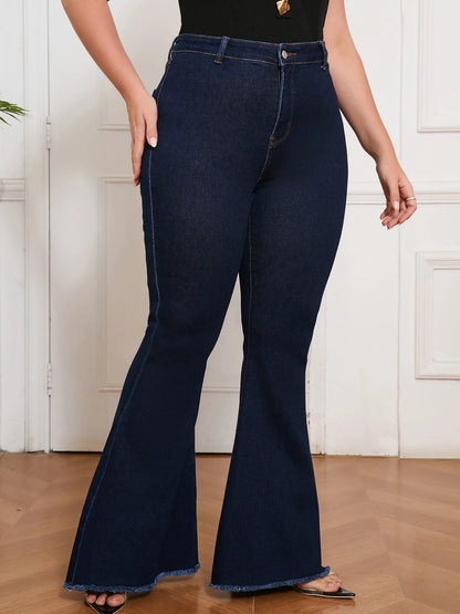 Plus Size High Waist Flared Jeans Women Dark Wash Stretch Denim Bell Bottom Pants Trendy Slimming Casual and Party Wear