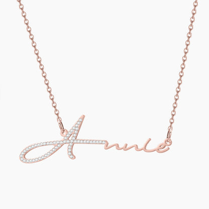 Qitian Personalized Signature Dainty Diamond Name Necklace Stainless Steel Handmade Custom Name Zircon Crystal Jewelry For Women