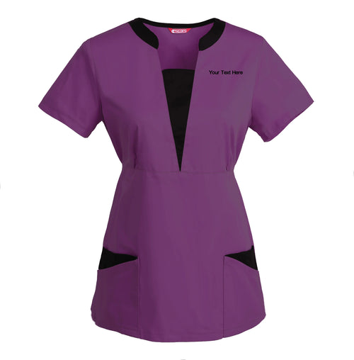 Women's Embroidered Scrub Top Nursing Uniform Blouse Short Sleeve Working Top with Pockets Personalized with your Text