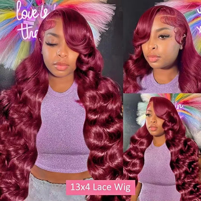 Burgundy 13x6 Hd Lace Frontal Human Hair Wigs 30 Inch 99J Brazilian 13x4 Hd Lace Front Body Wave Human Hair Wigs for Women Wig