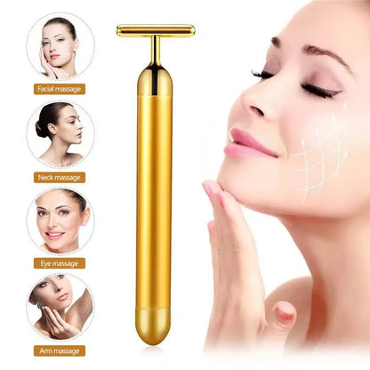 24K Gold Roller Vibrating Facial Massager Slimming Facial Skin Beauty Pulse Firming Face Massage Lift Tightening Wrinkle Bar