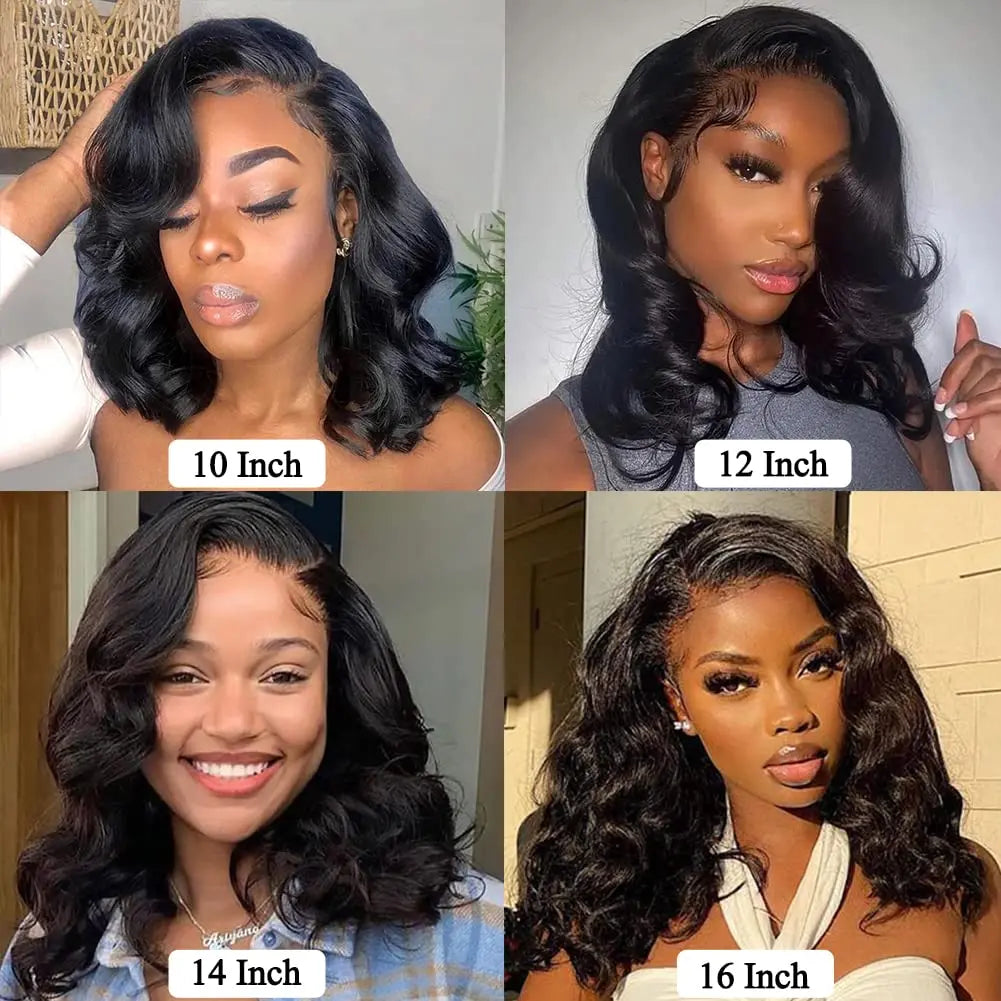 13x4 Lace Frontal Wig Human Hair Short Bob Wig Body Wave 4x4 HD Lace Front Closure Wig Brazilian Virgin Hair Natural Black Color