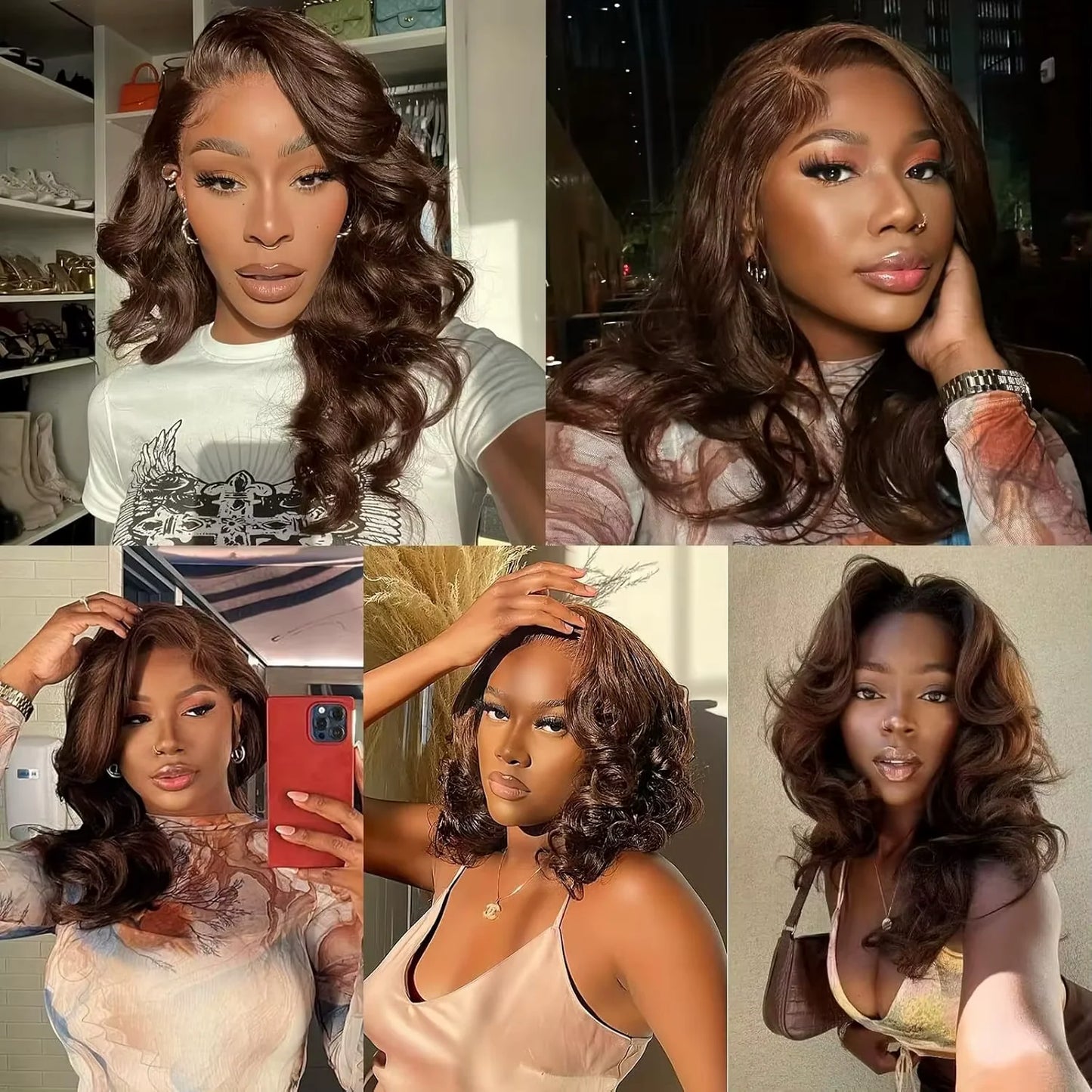 Umi 13x4 HD loose short Bob Wig Transparent Lace Frontal wig 220% Density body wave 100% Human Hair 8-16 Inch chocolate brown #4