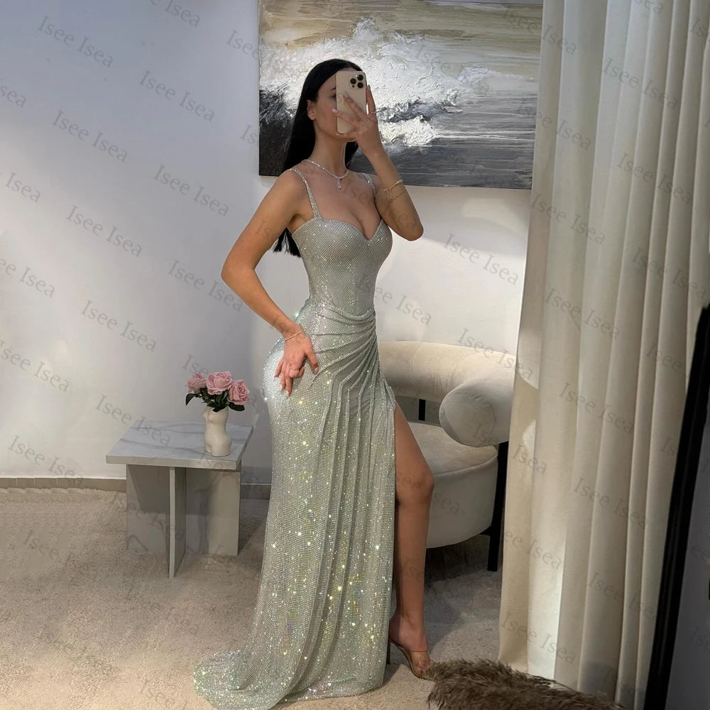 Sparkly Evening Dresses Sweetheart Ruched Gala Gown High Slit Mermaid فساتين سهرة Sequin Maxi Prom Dress Customized