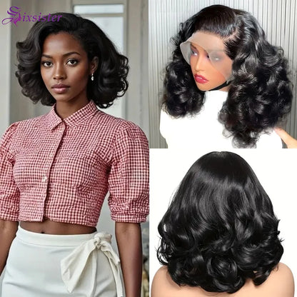 230% Density Body Wave Short Bob Wigs Human Hair 13x4 Transparent Lace Frontal Human Hair Wig 4x4 Lace Closure Bob Wig For Women