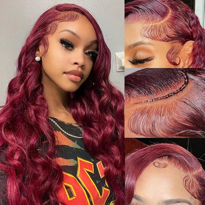 Burgundy 13x6 Hd Lace Frontal Human Hair Wigs 30 Inch 99J Brazilian 13x4 Hd Lace Front Body Wave Human Hair Wigs for Women Wig