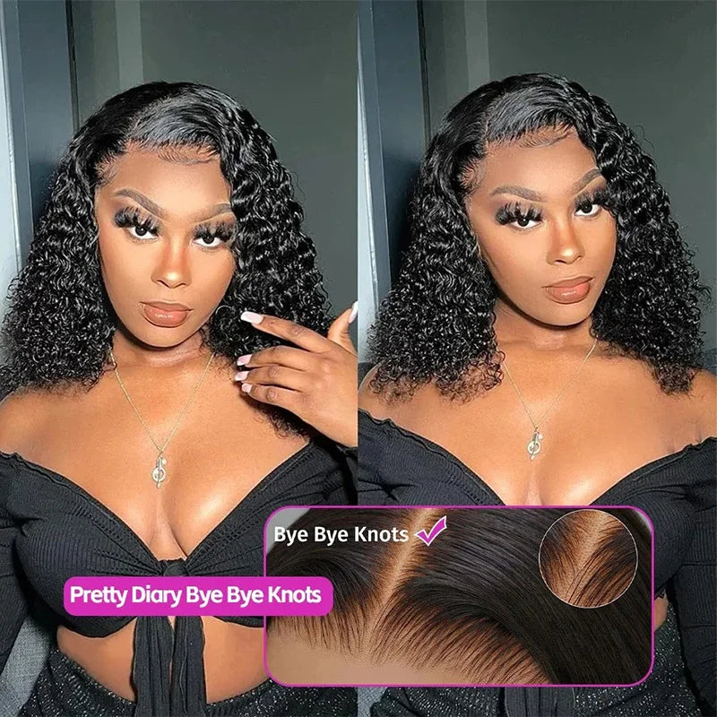 200% Density Curly Short Bob Wig Deep Wave Human Hair Bob Wigs 13x4 Lace Frontal  4x4 Lace Closure Wig Deep Curly Short Bob Wigs
