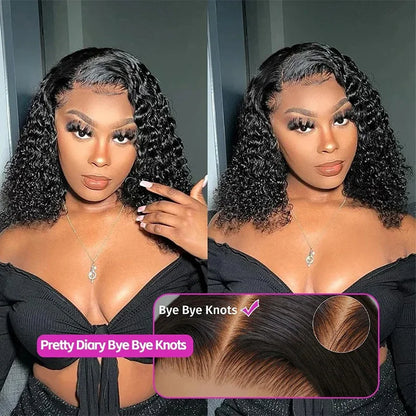 200% Density Curly Short Bob Wig Deep Wave Human Hair Bob Wigs 13x4 Lace Frontal  4x4 Lace Closure Wig Deep Curly Short Bob Wigs