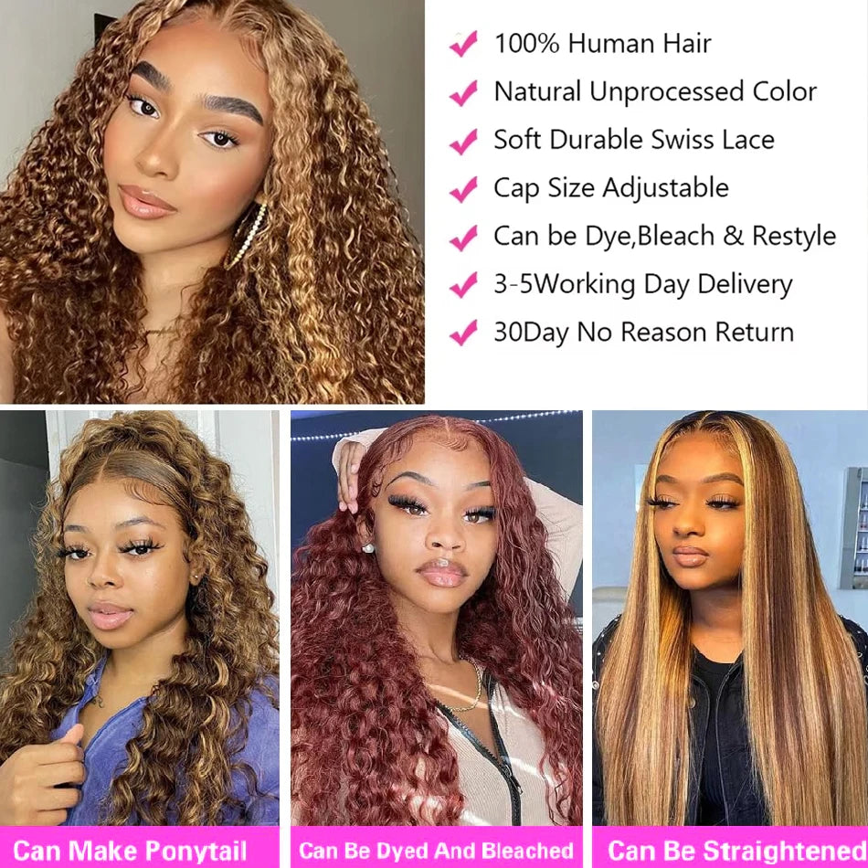 Highlight Wig Human Hair Ombre Hd Lace Wig 13x6 Deep Curly Lace Frontal Human Hair Wig Brazilian 13x4 Water Wave Wigs For Women