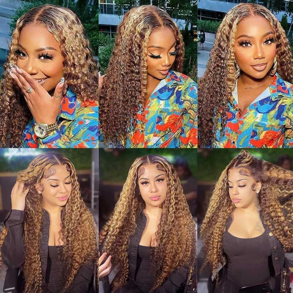 Highlight Wig Human Hair Ombre Hd Lace Wig 13x6 Deep Curly Lace Frontal Human Hair Wig Brazilian 13x4 Water Wave Wigs For Women