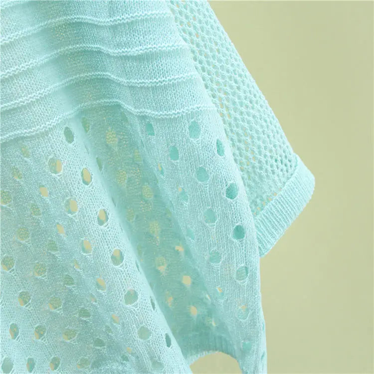 Spring and Summer New Ice Silk Knitted Vest Top Hollow Out Thin Bottoming Sling Streetwear Womens Clothing White Shirt 13686