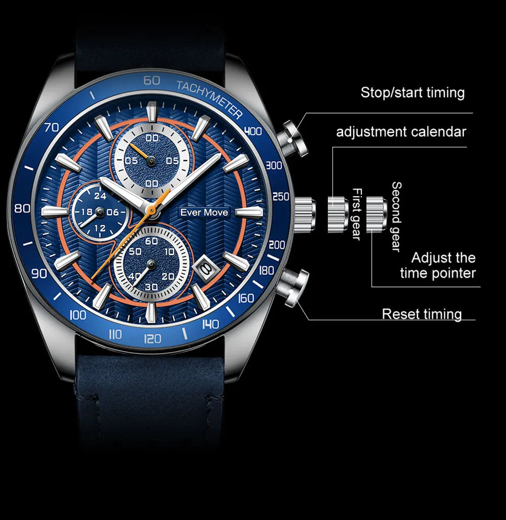 ODM Luxury Men's Quartz Chronograph Sports Watch Waterproof Silicone Japan Glass Leather 255 Business Fashion Alloy 22mm Pointer