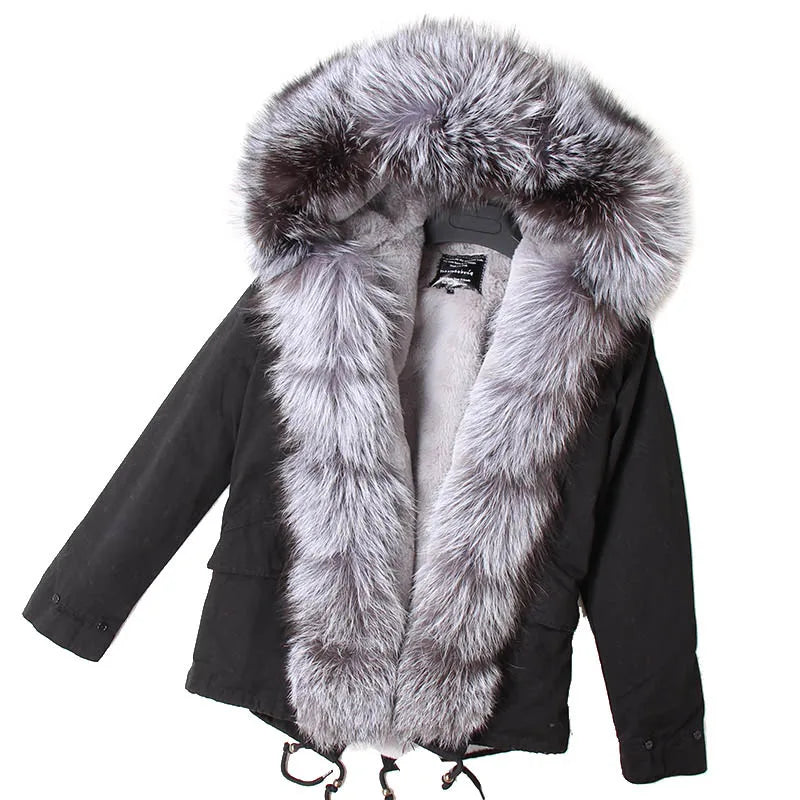 MAOMAOKONG 2025 & 2026 Real Fur Coat New Fashion Fox Fur Collar Winter Women's clothing Removable Lining Thickened Jacket Short Parka