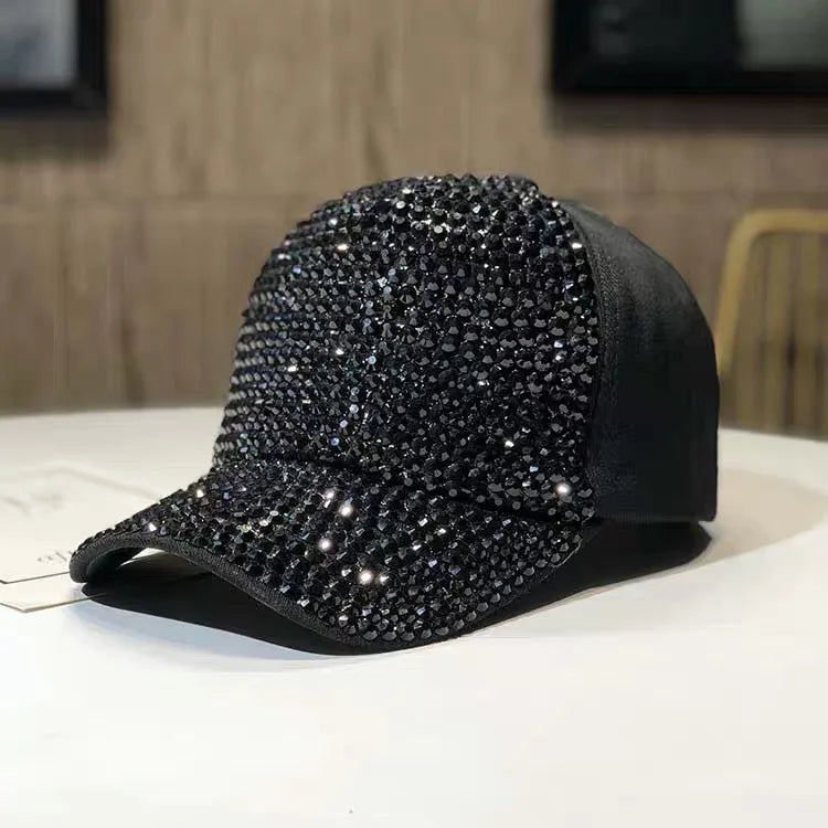 Women's Studded Rhinestone Baseball Cap Adjustable  Sparkle Bling Sun Hat