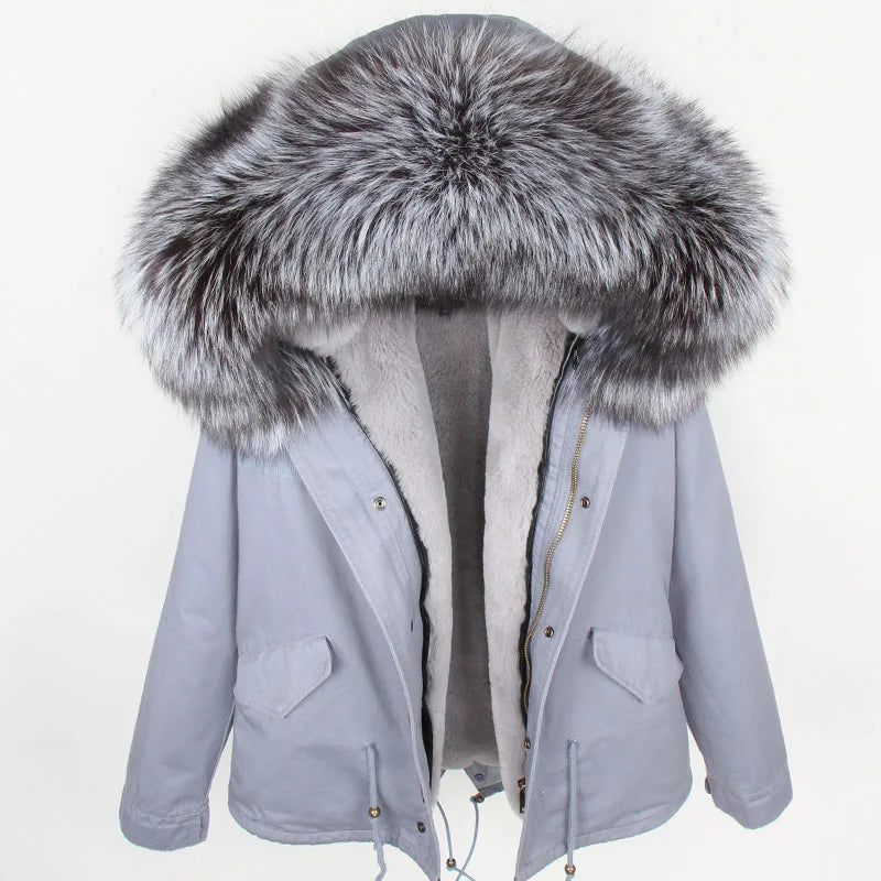MAOMAOKONG 2025 & 2026 Real Fur Coat New Fashion Fox Fur Collar Winter Women's clothing Removable Lining Thickened Jacket Short Parka